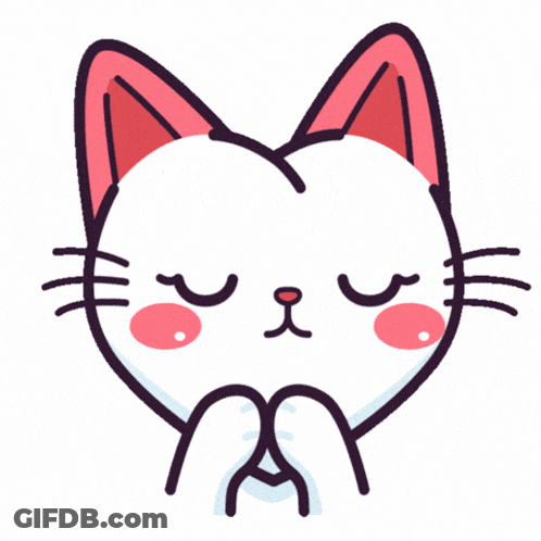 A Cartoon Drawing Of A White Cat With Pink Ears And Closed Eyes GIF