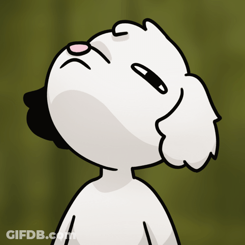 A Cartoon Drawing Of A White Dog Looking Up At The Sky GIF