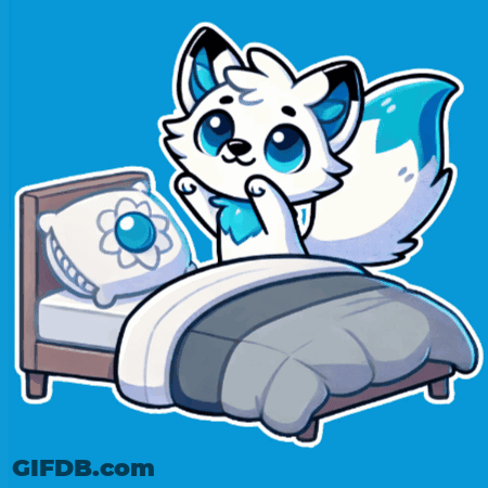 A Cartoon Drawing Of A White Fox Laying In A Bed GIF