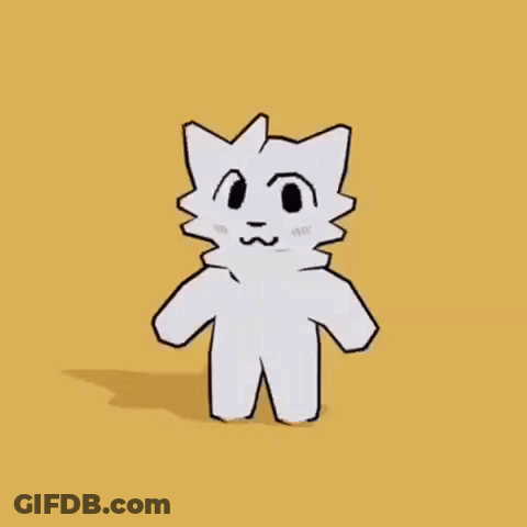 A Cartoon Drawing Of A White Furry Animal With A Red Cube On Its Head . GIF