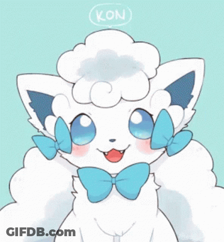 White Furry Animal With Kon Above GIF