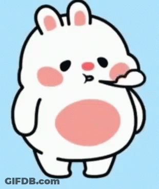 A Cartoon Drawing Of A White Rabbit With Pink Cheeks And A Pink Nose . GIF