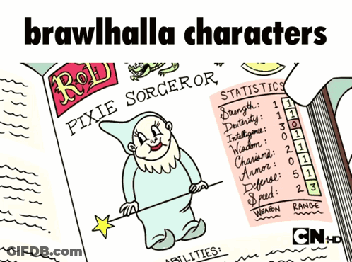 A Cartoon Drawing Of A Wizard With The Words Brawlhalla Characters Above It GIF