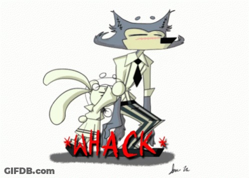 A Cartoon Drawing Of A Wolf And A Rabbit With The Word Whack Written In Red GIF