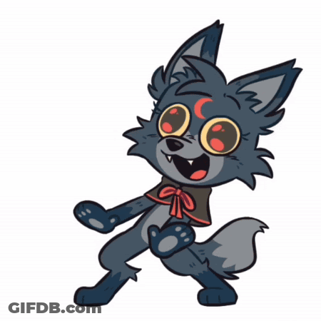 A Cartoon Drawing Of A Wolf With A Crescent Moon On Its Head GIF