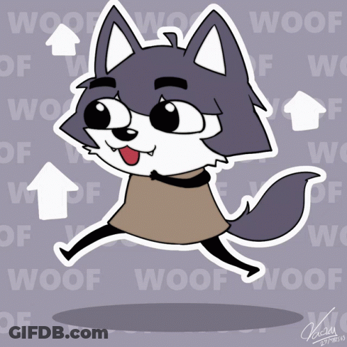 A Cartoon Drawing Of A Wolf With The Word Woof Behind It GIF