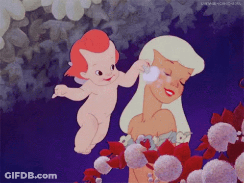 A Cartoon Drawing Of A Woman And A Cupid With Vintage-Iconic-Soul Written On The Bottom GIF