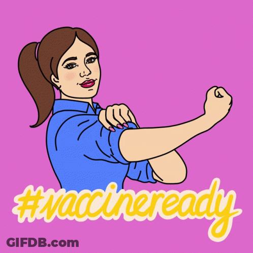 A Cartoon Drawing Of A Woman Flexing Her Arm With The Words #Vaccineready Behind Her GIF