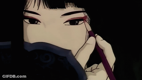 A Cartoon Drawing Of A Woman Holding A Purple Brush GIF
