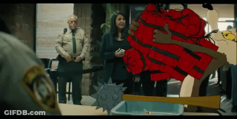 A Cartoon Drawing Of A Woman Holding A Red Object With Spikes On It GIF