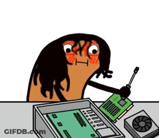 A Cartoon Drawing Of A Woman Holding A Screwdriver Over A Computer GIF