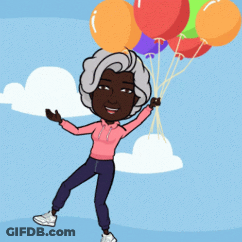 A Cartoon Drawing Of A Woman Holding Balloons GIF