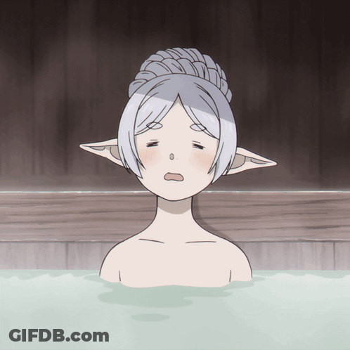 A Cartoon Drawing Of A Woman In A Bathtub With Ears GIF