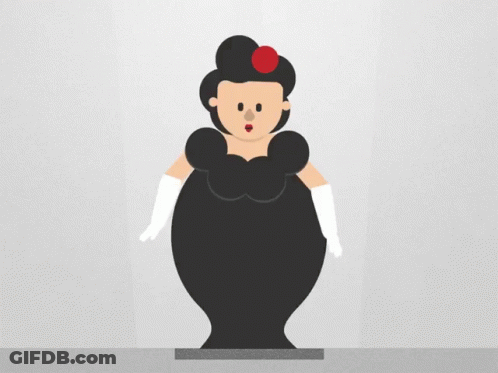 A Cartoon Drawing Of A Woman In A Black Dress GIF