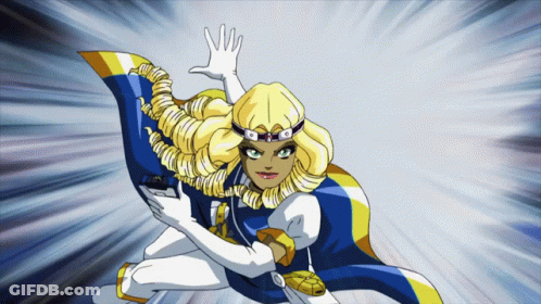 A Cartoon Drawing Of A Woman In A Cape GIF