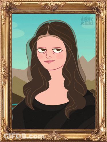A Cartoon Drawing Of A Woman In A Gold Frame With The Words Dobre Sztuka Below It GIF