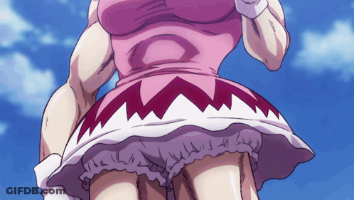 A Cartoon Drawing Of A Woman In A Pink Dress With A Blue Sky In The Background GIF