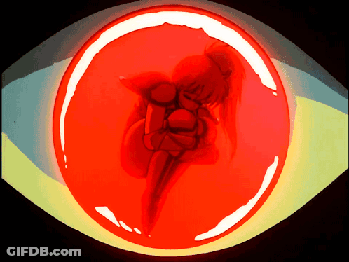 A Cartoon Drawing Of A Woman In A Red Circle On A Black Background GIF