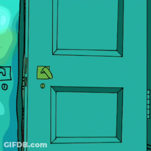 A Cartoon Drawing Of A Woman Peeking Through A Door With The Letter G On It GIF
