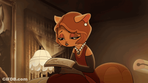 A Cartoon Drawing Of A Woman Reading A Book Titled " I Love You Madame " GIF