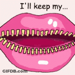 A Cartoon Drawing Of A Woman 'S Lips With The Words " I 'Ll Keep My " Written Above It GIF