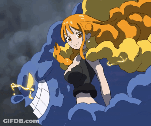 A Cartoon Drawing Of A Woman Standing Next To A Blue Monster GIF