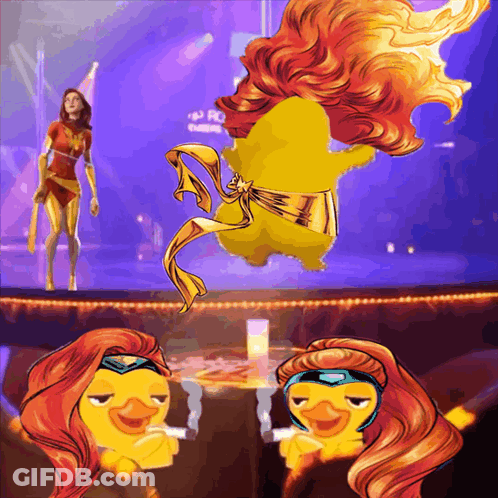 A Cartoon Drawing Of A Woman Standing Next To A Duck GIF