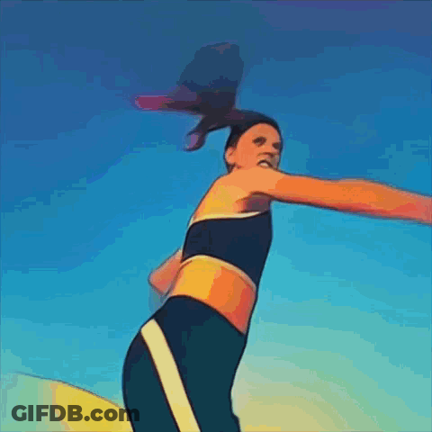 A Cartoon Drawing Of A Woman Standing On A Beach GIF