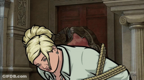 A Cartoon Drawing Of A Woman Tied Up With Rope GIF