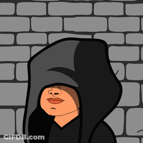 A Cartoon Drawing Of A Woman Wearing A Black Hood GIF