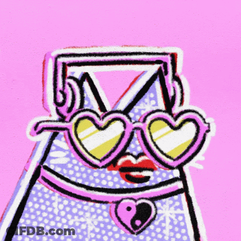 A Cartoon Drawing Of A Woman Wearing Heart Shaped Sunglasses And A Heart Necklace . GIF