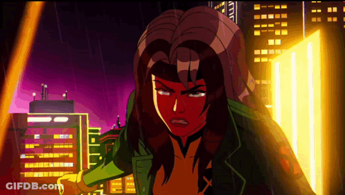 A Cartoon Drawing Of A Woman With A Red Face And A Green Jacket GIF