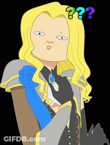 A Cartoon Drawing Of A Woman With Blonde Hair And A Question Mark Above Her Head GIF