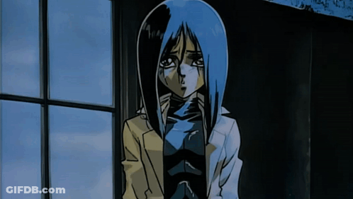 A Cartoon Drawing Of A Woman With Blue Hair GIF