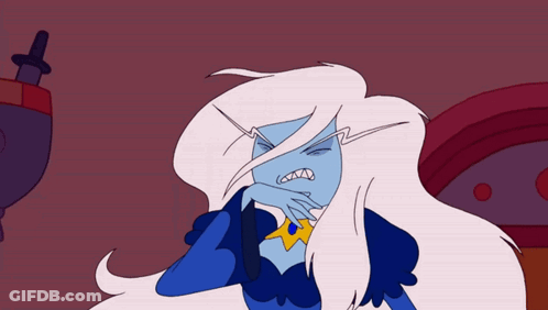 A Cartoon Drawing Of A Woman With Blue Hair GIF