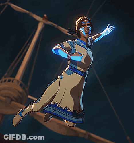 A Cartoon Drawing Of A Woman With Glowing Eyes And A Blue Circle Around Her GIF