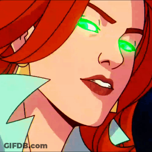 A Cartoon Drawing Of A Woman With Green Eyes GIF