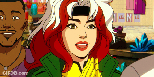 A Cartoon Drawing Of A Woman With Red Hair And A Yellow Jacket GIF