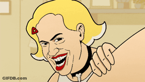 A Cartoon Drawing Of A Woman With Red Lips And A Triangle In Her Hair GIF