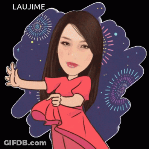 A Cartoon Drawing Of A Woman With The Name Laujime On The Bottom Right GIF