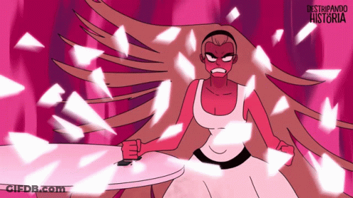A Cartoon Drawing Of A Woman With The Words " Destripando Historia " On The Bottom GIF