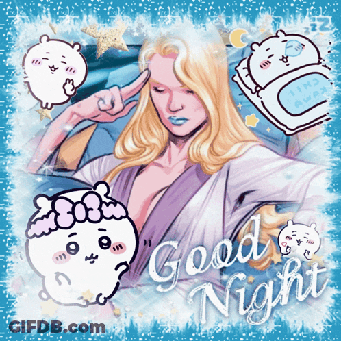 A Cartoon Drawing Of A Woman With The Words Good Night On It GIF