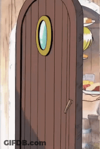 A Cartoon Drawing Of A Wooden Door With A Window GIF