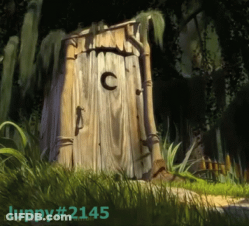 A Cartoon Drawing Of A Wooden Outhouse With The Letter C On It GIF