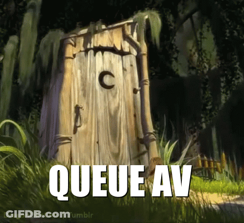 A Cartoon Drawing Of A Wooden Outhouse With The Words Queue Av Written Below It GIF