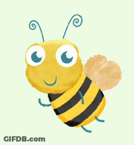 A Cartoon Drawing Of A Yellow And Black Bee With Big Eyes GIF
