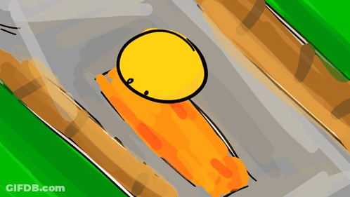 A Cartoon Drawing Of A Yellow Circle Going Down A Roller Coaster GIF