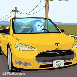 A Cartoon Drawing Of A Yellow Tesla Car GIF