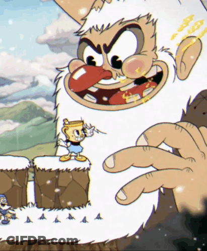 A Cartoon Drawing Of A Yeti Holding A Cup Of Coffee In His Mouth GIF