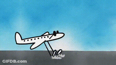A Cartoon Drawing Of An Airplane Taking Off From An Airport Runway . GIF